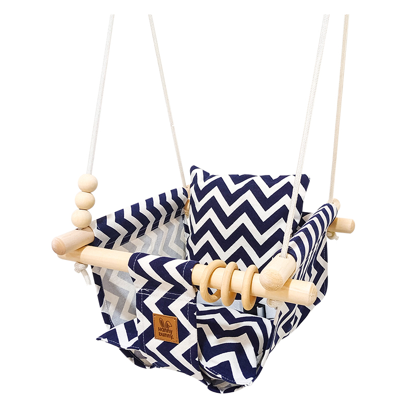 Altalena per bambini con cuscino in tela di legno