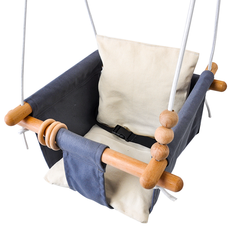 Altalena per bambini con cuscino in tela di legno