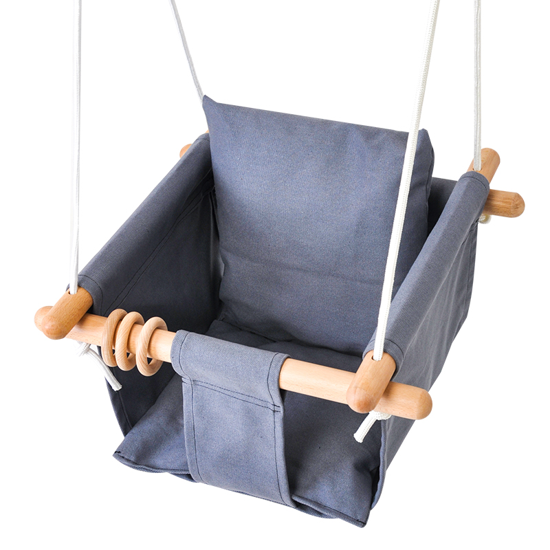 Altalena per bambini con cuscino in tela di legno