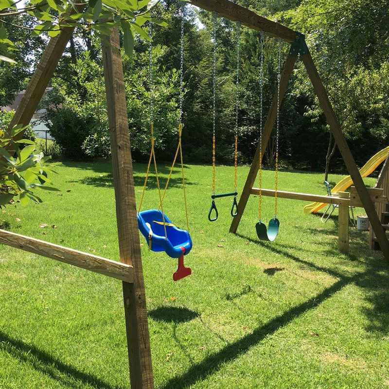 Trapezio altalena per bambini con catena in ferro verde foresta